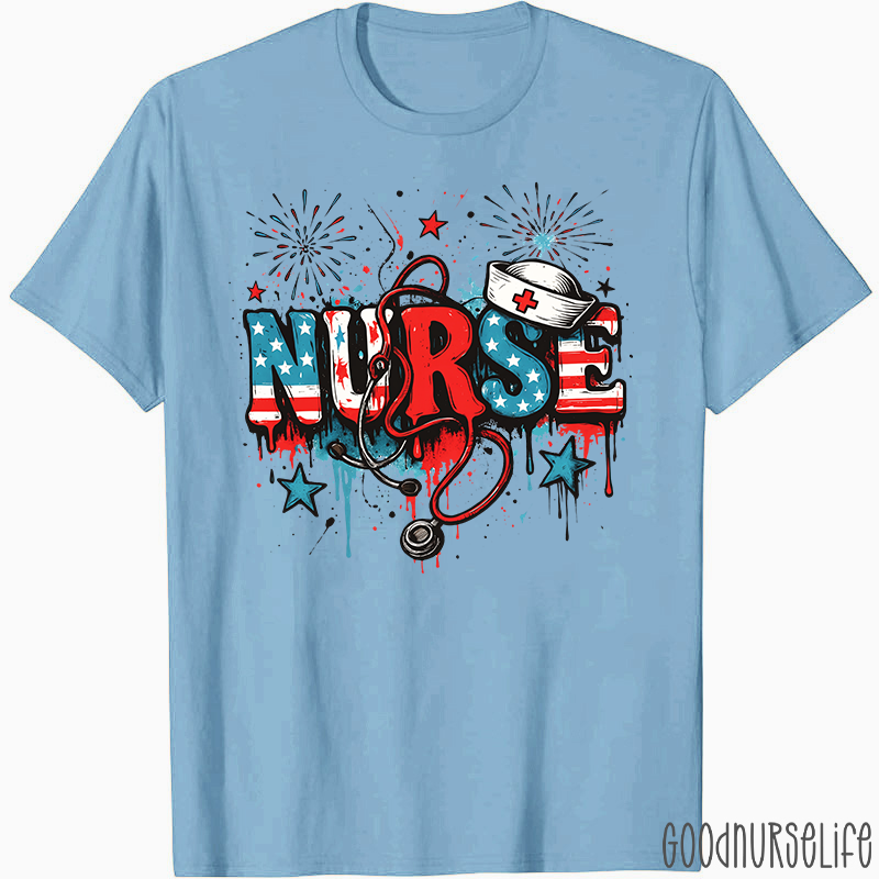 American Flag Patriotic Nurse T-Shirt