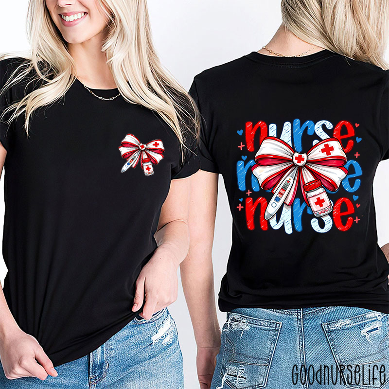 Personalized Coquette Bow Thermometer Medicine Nurse Two Sided T-Shirt