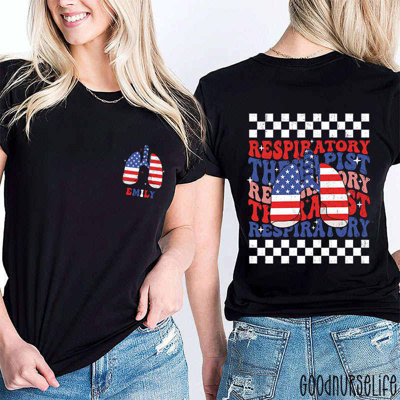 Personalized Name Respiratory Therapist 4th Of July Nurse Two Sided T-Shirt