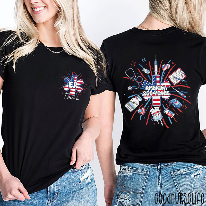Personalized Name America 250 Years Nurse Two Sided T-Shirt
