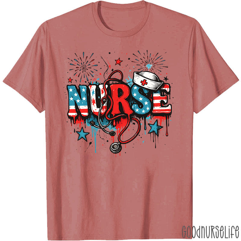 American Flag Patriotic Nurse T-Shirt