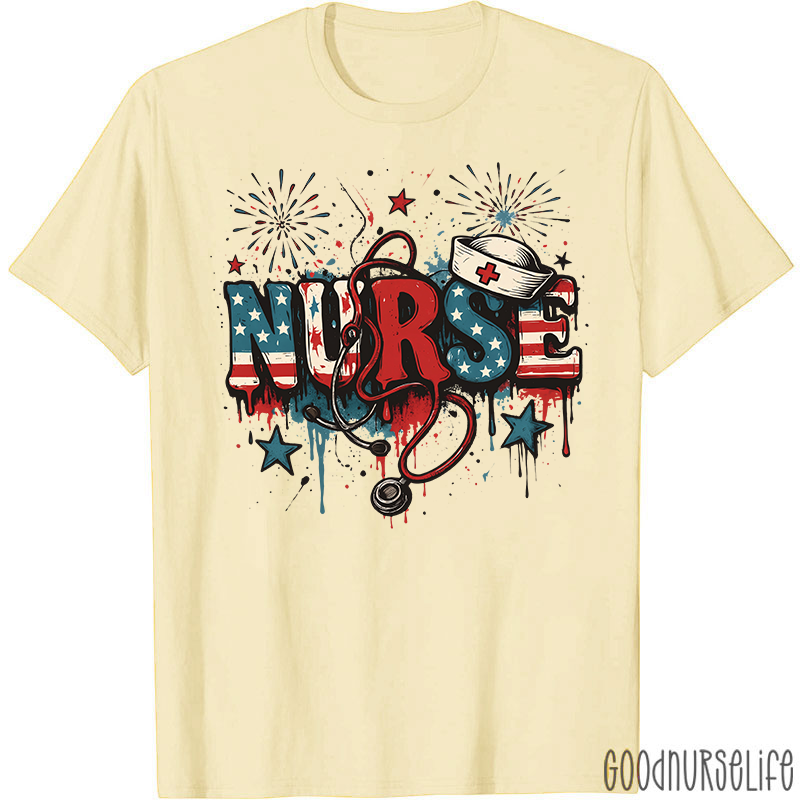 American Flag Patriotic Nurse T-Shirt