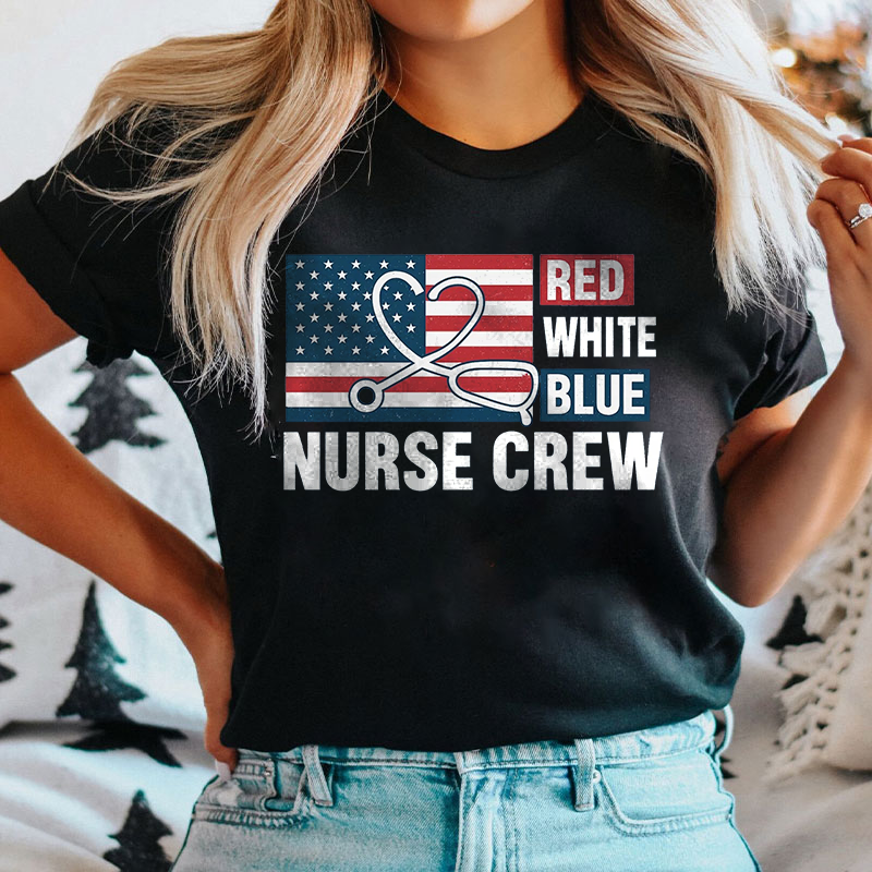 Red White Blue Nurse Crew Nurse T-Shirt