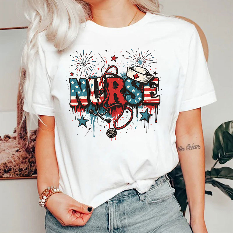American Flag Patriotic Nurse T-Shirt