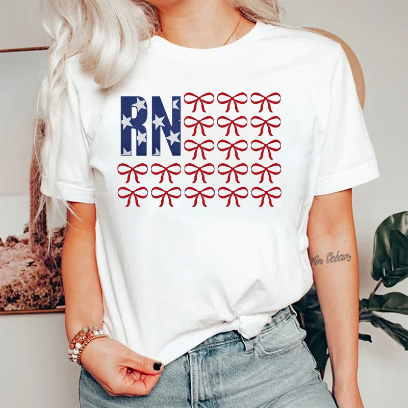 Patriotic Coquette Bow RN Nurse T-Shirt