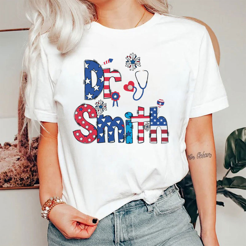 Personalized Name 4th Of July Stethoscope Nurse T-Shirt