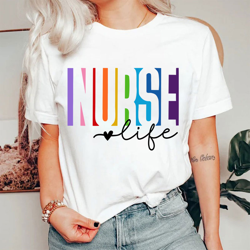 Colorful Nurse Life Heart Nurse T-Shirt