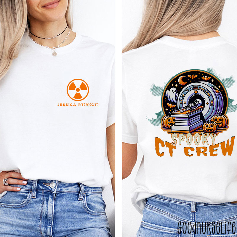 Personalized Halloween Radiology Spooky CT Crew Two Sided T-Shirt