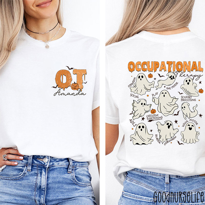 Personalized Halloween Themed Occupational Therapy Ghosts Two Sided T-Shirt