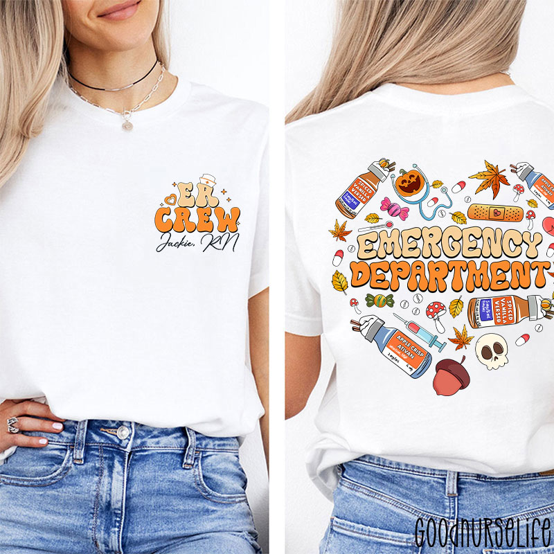 Personalized Autumn Heart Emergency Department Nurse Two Sided T-Shirt