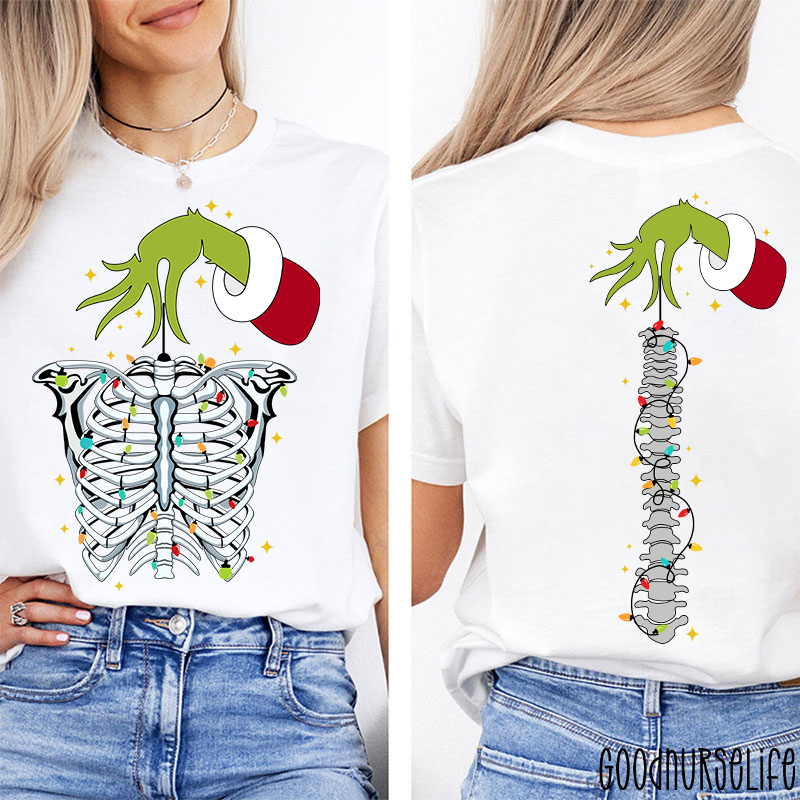 Hand With Festive Spine Lights Two Sided T-Shirt
