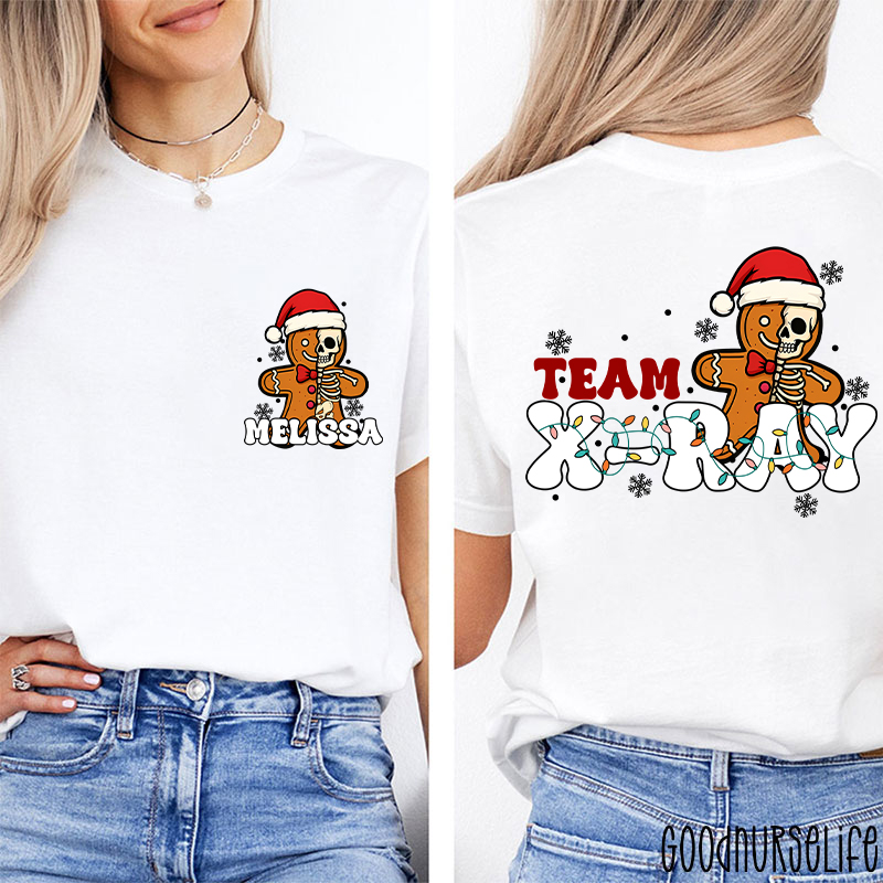 Personalized Skeleton Gingerbread Team X-Ray Two Sided T-Shirt