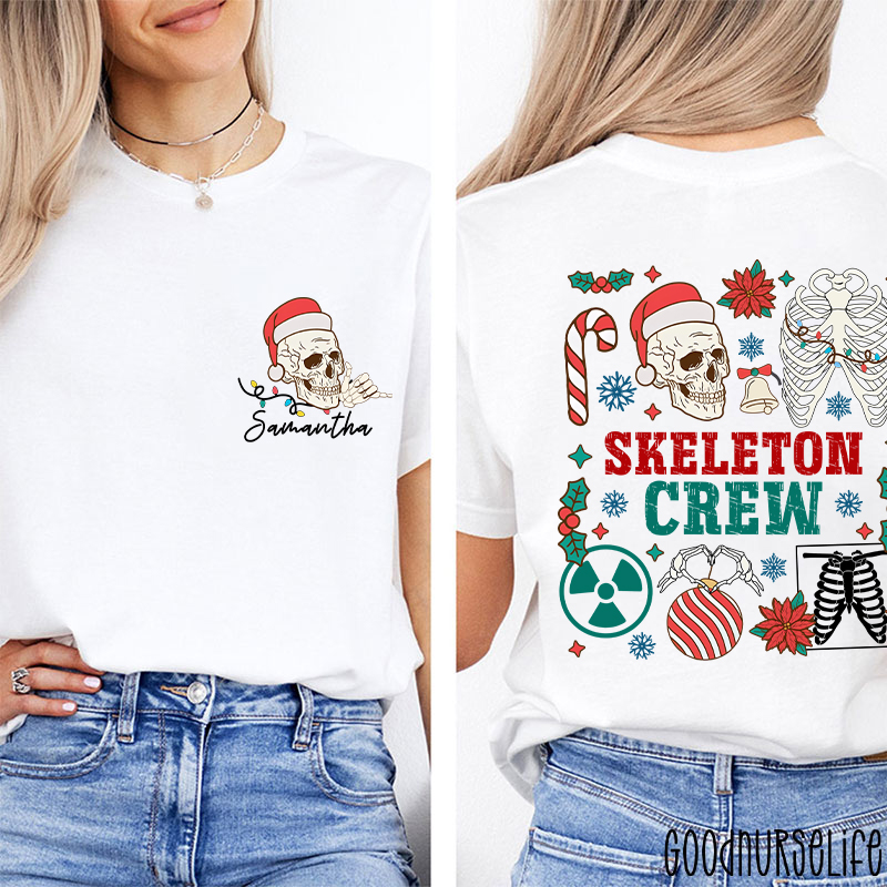 Personalized Name Skeleton Crew Radiology Two Sided T-Shirt