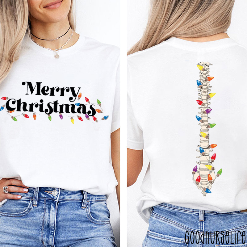 Christmas Skeleton Dead Inside But Christmas Two Sided T-Shirt