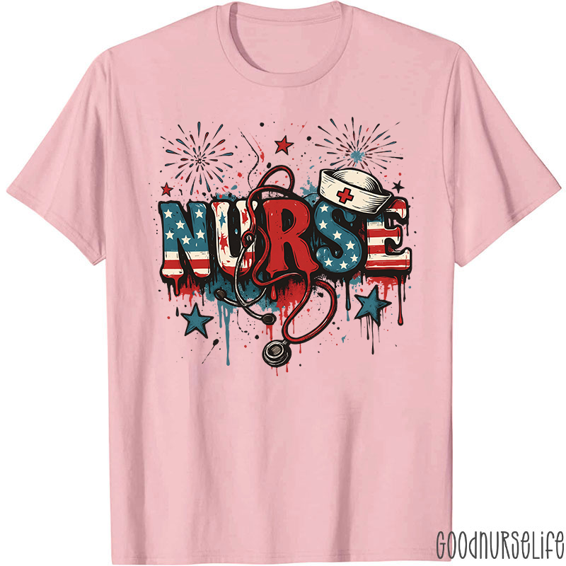 American Flag Patriotic Nurse T-Shirt