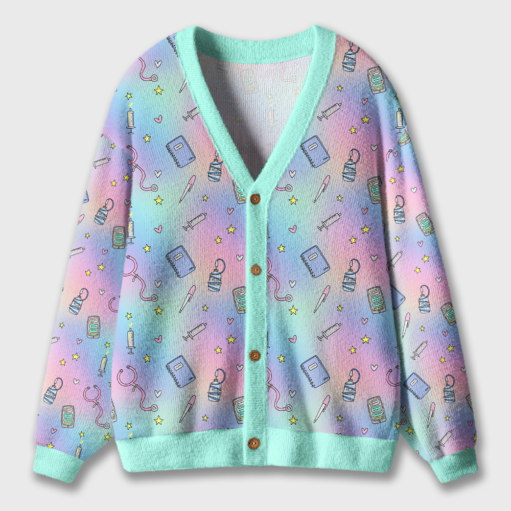 Medical Equipment Neon Nurse Ugly Cardigan Sweaters
