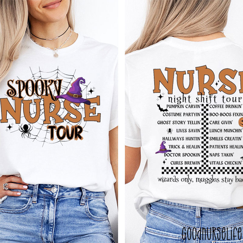 Spooky Nurse Tour Nurse Two Sided T-Shirt