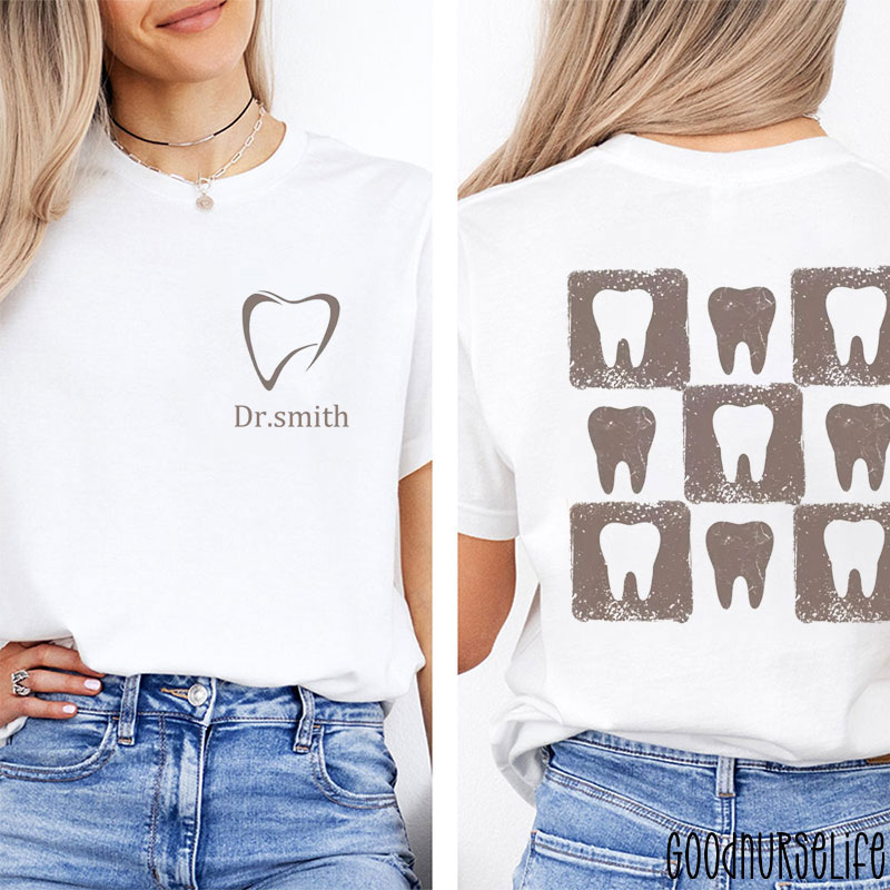 Personalized Retro Tooth Dental Two Sided T-Shirt