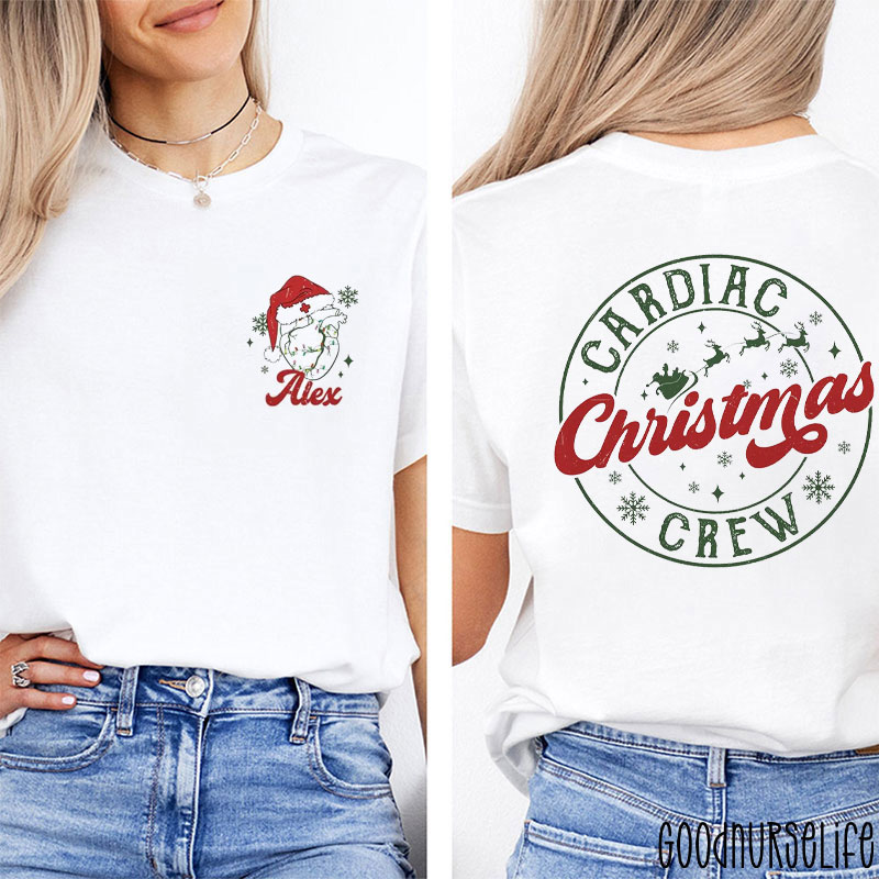 Personalized Cardiac Christmas Crew Festive Cardiology Two Sided T-Shirt