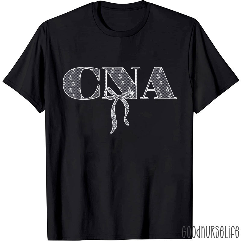 White Lace CNA Bow Nurse T-Shirt