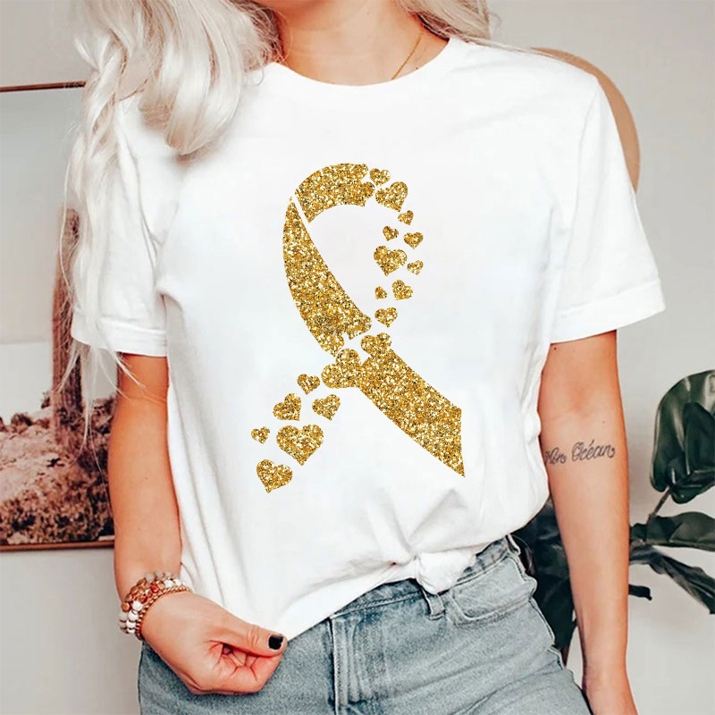 Glitter Heart And Yellow Ribbon Nurse T-Shirt