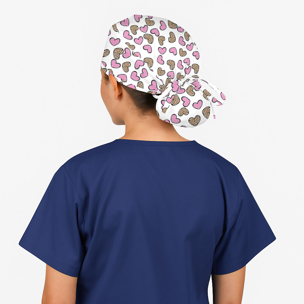 Leopard Heart Nurse Scrub Cap
