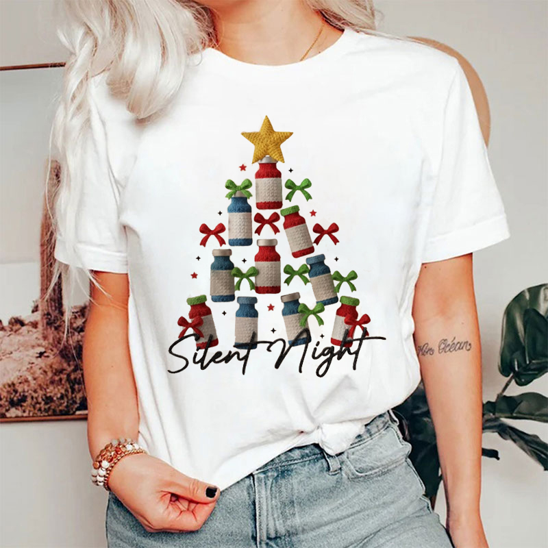 Faux Yarn Silent Night Nurse T-Shirt