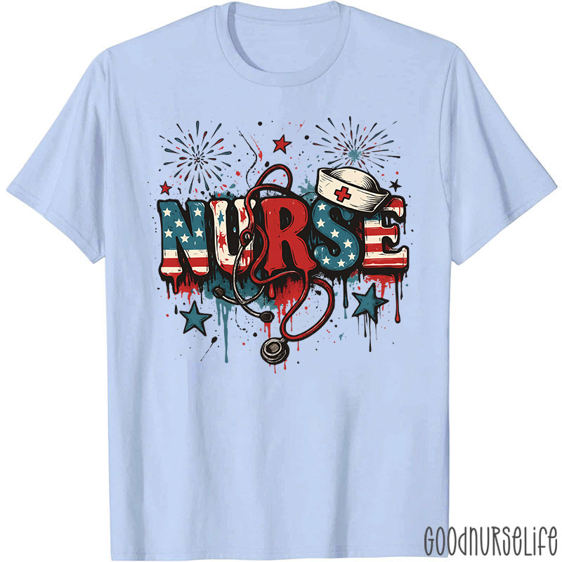 American Flag Patriotic Nurse T-Shirt