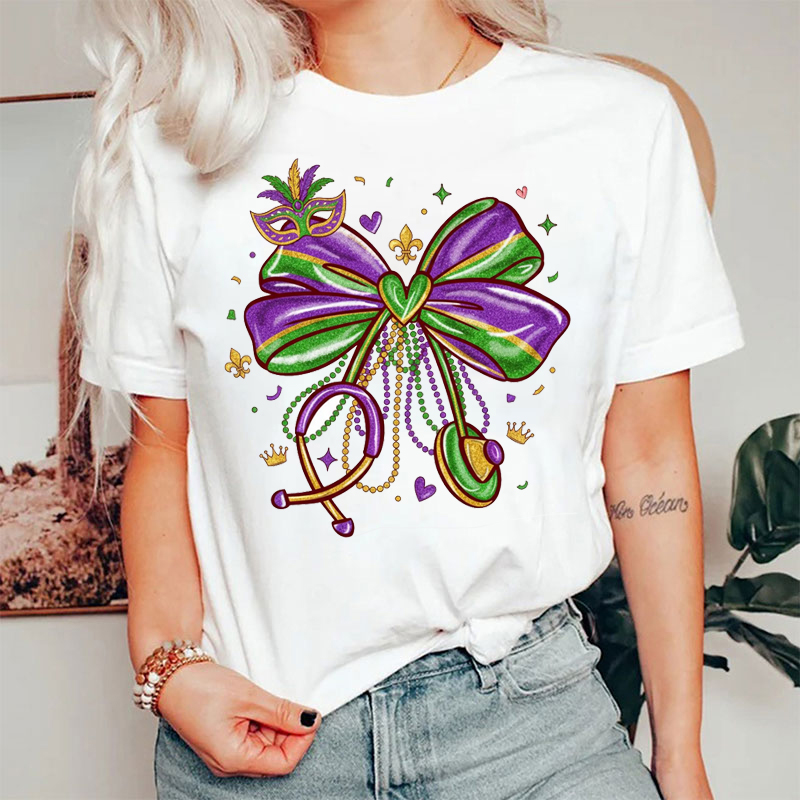 Purple Green Gold Mardi Gras Bow T-shirt