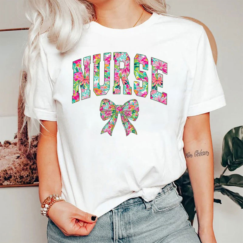 Coquette Bow Floral Nurse T-Shirt