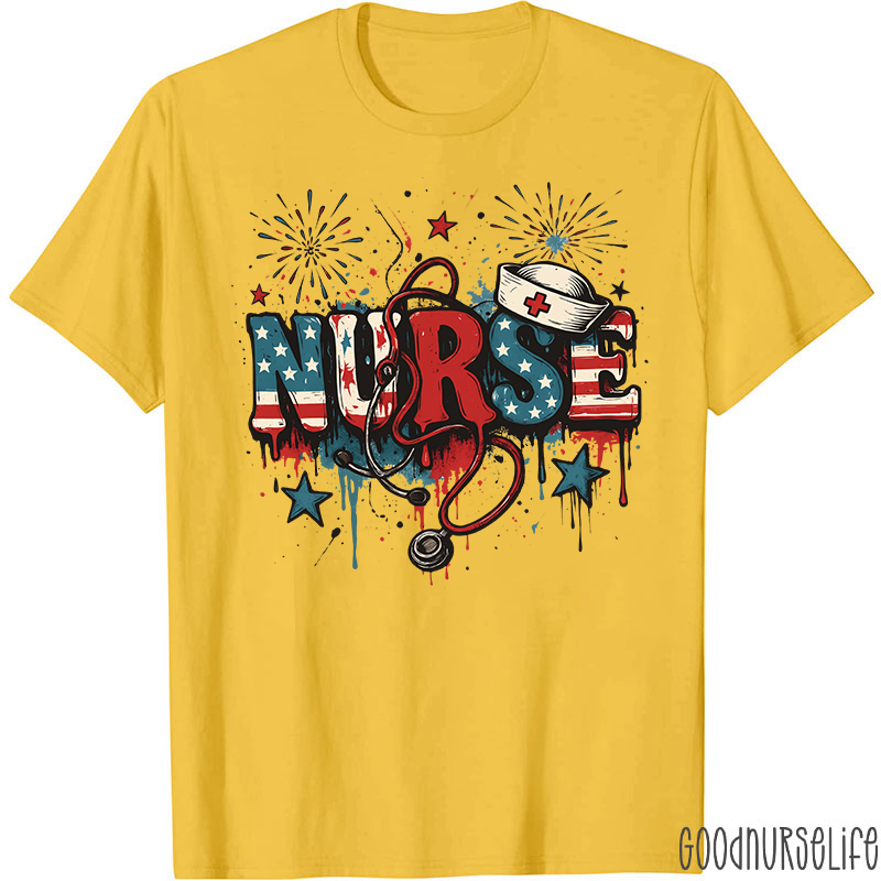 American Flag Patriotic Nurse T-Shirt