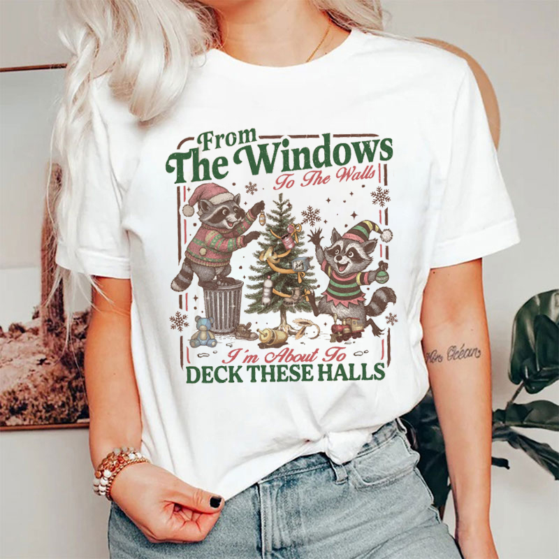 From The Windows To The Walls I'm About To Deck These Halls Funny Raccoon Nurse T-Shirt