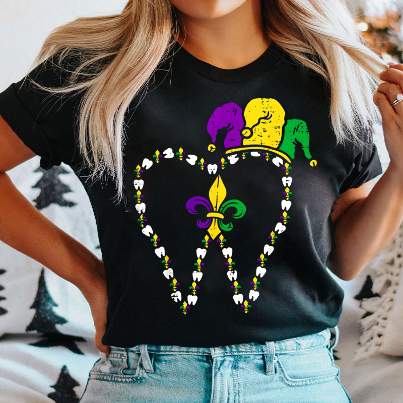 Mardi Gras Dental Jester Tooth T-shirt
