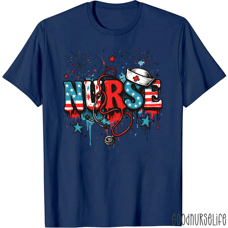 American Flag Patriotic Nurse T-Shirt
