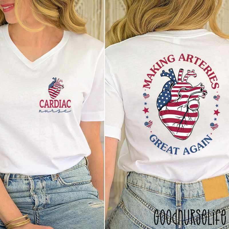 Making Arteries Great Again Cardiac Nurse Female V-Neck Two Sided T-Shirt