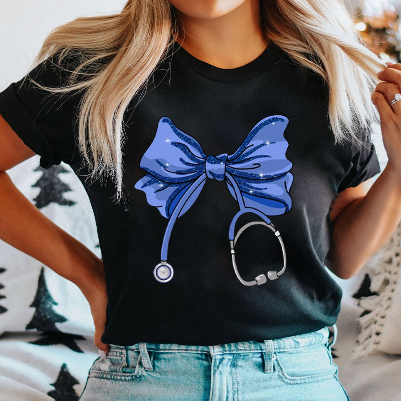 Funny Bow Ribbon Stethoscope Nurse T-Shirt