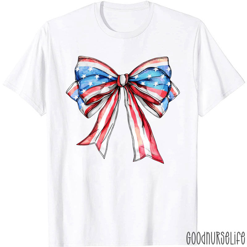 Coquette 4th Of July American Flag Bow T-Shirt