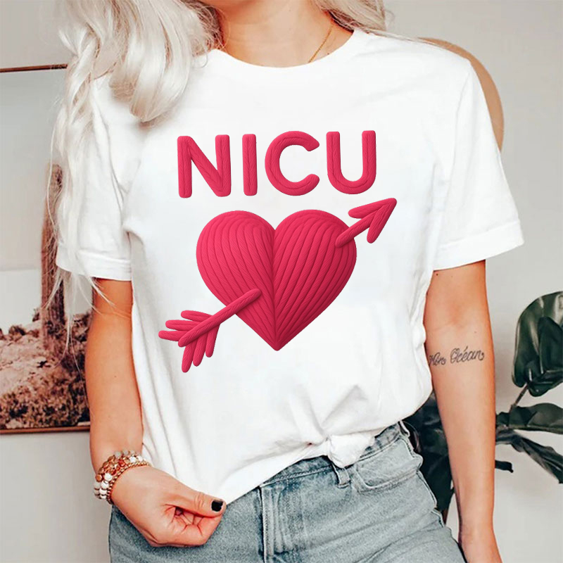 Faux Yarn Valentines NICU Heart Nurse T-shirt
