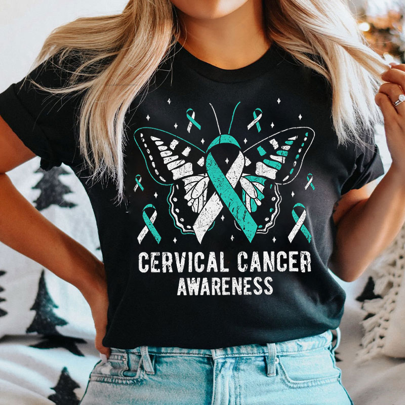 Teal Cancer Ribbon Butterfly T-Shirt