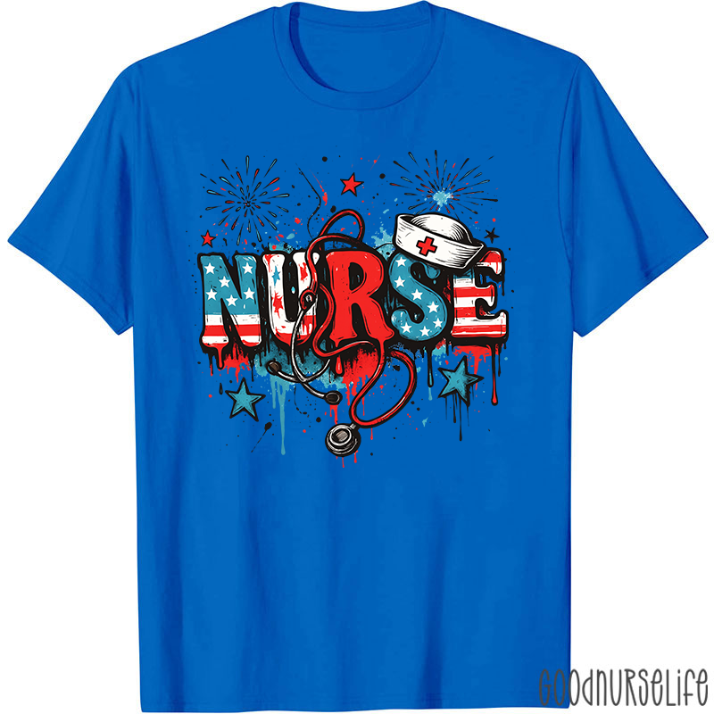 American Flag Patriotic Nurse T-Shirt