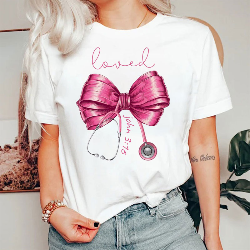 Bow Ribbon Stethoscope Nurse T-Shirt