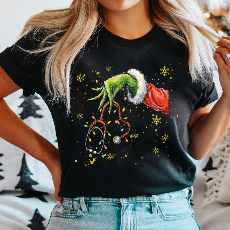 Hand Stethoscope Xmas Nurse T-Shirt