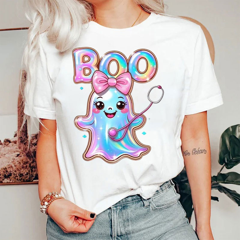 Boo Halloween Coquette Bow Nurse T-Shirt