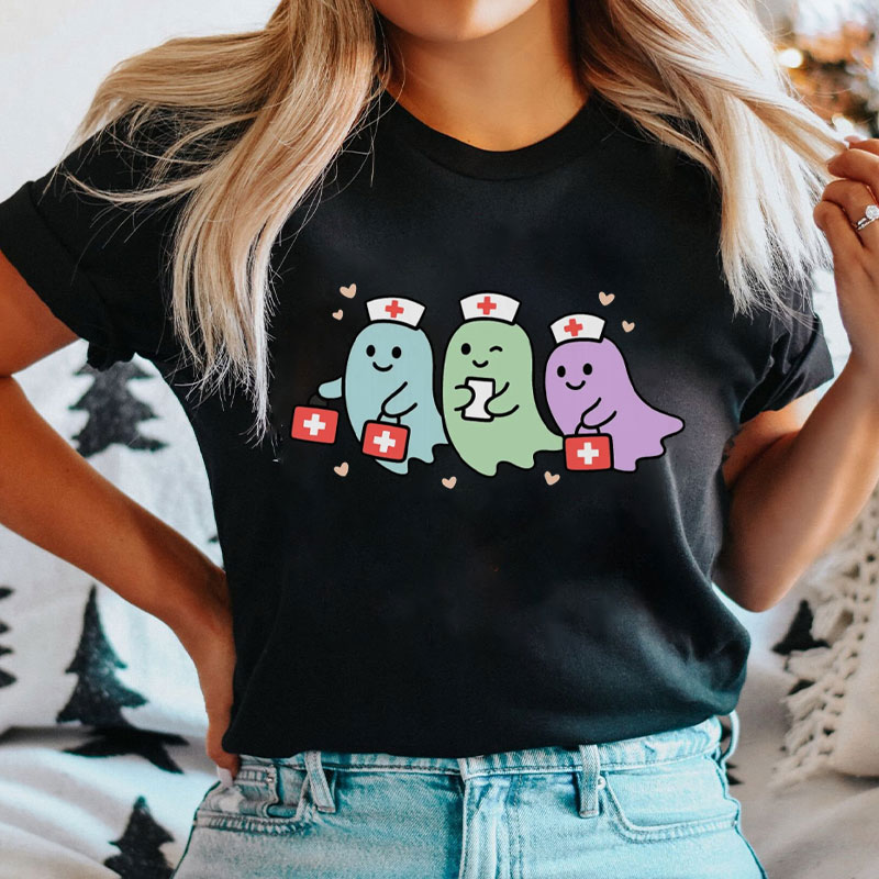 Spooky Season Cute Ghost Nurse T-Shirt