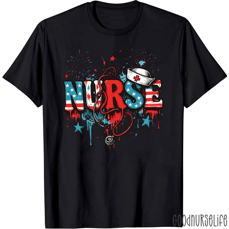 American Flag Patriotic Nurse T-Shirt