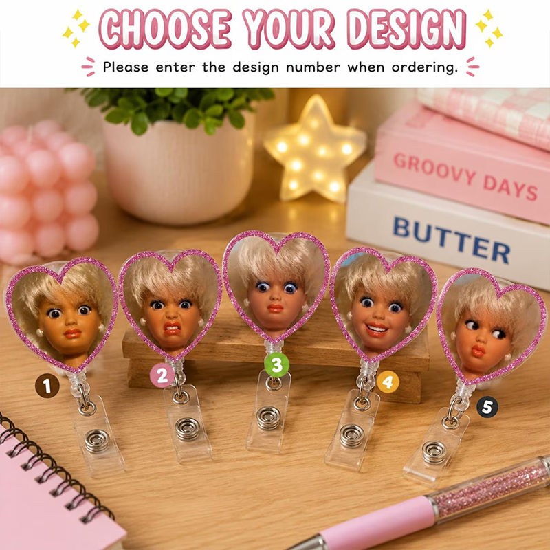 Personalized Funny Pink Doll Meme Nurse Badge Reel