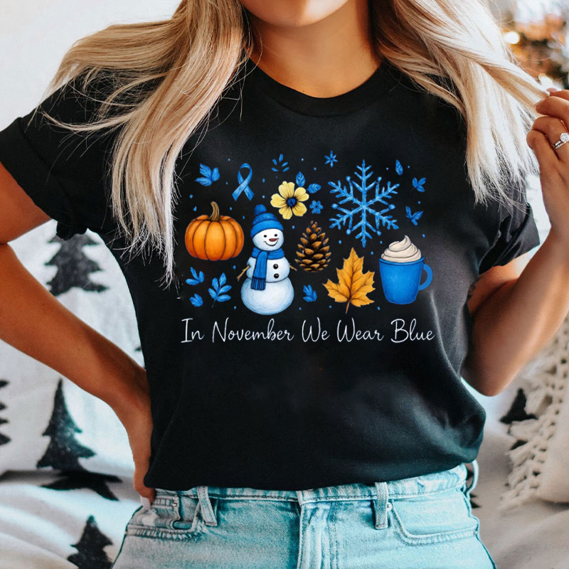 In November We Wear Blue Winter Diabetes Awareness Nurse T-Shirt