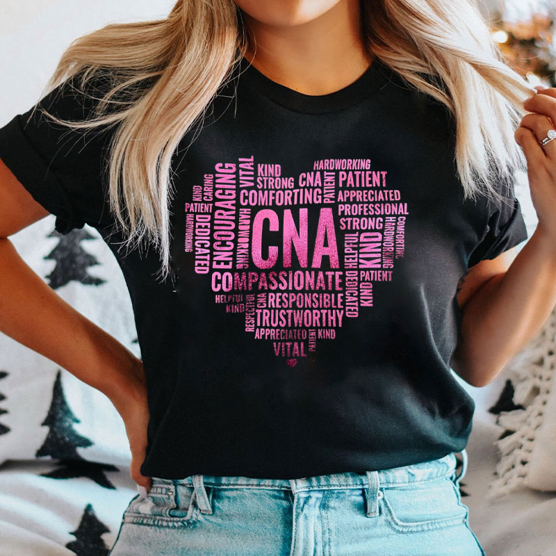 Pink Word Heart Certified Nursing Assistant T-Shirt