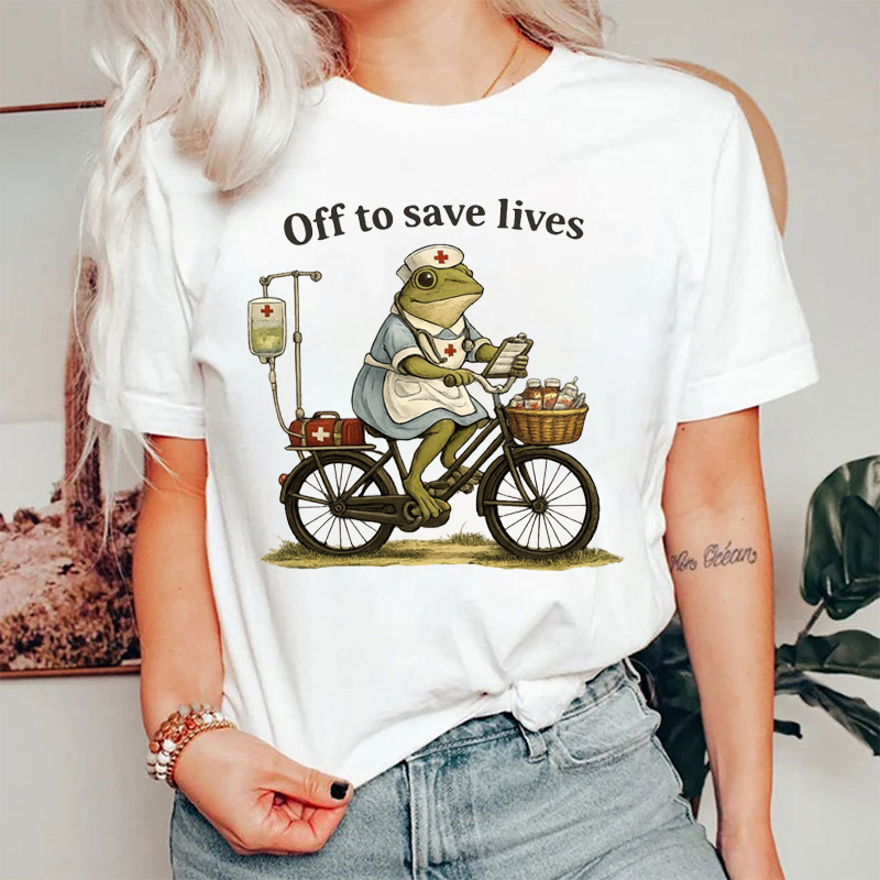 Funny Frog Off To Save Lives Nurse T-shirt