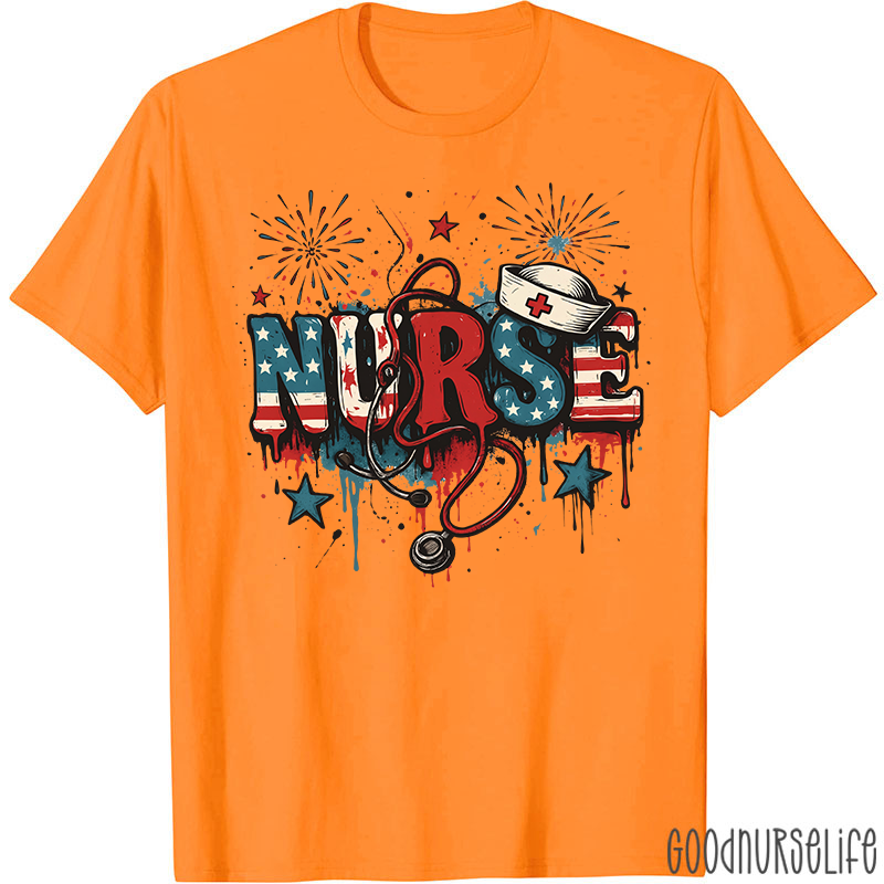American Flag Patriotic Nurse T-Shirt